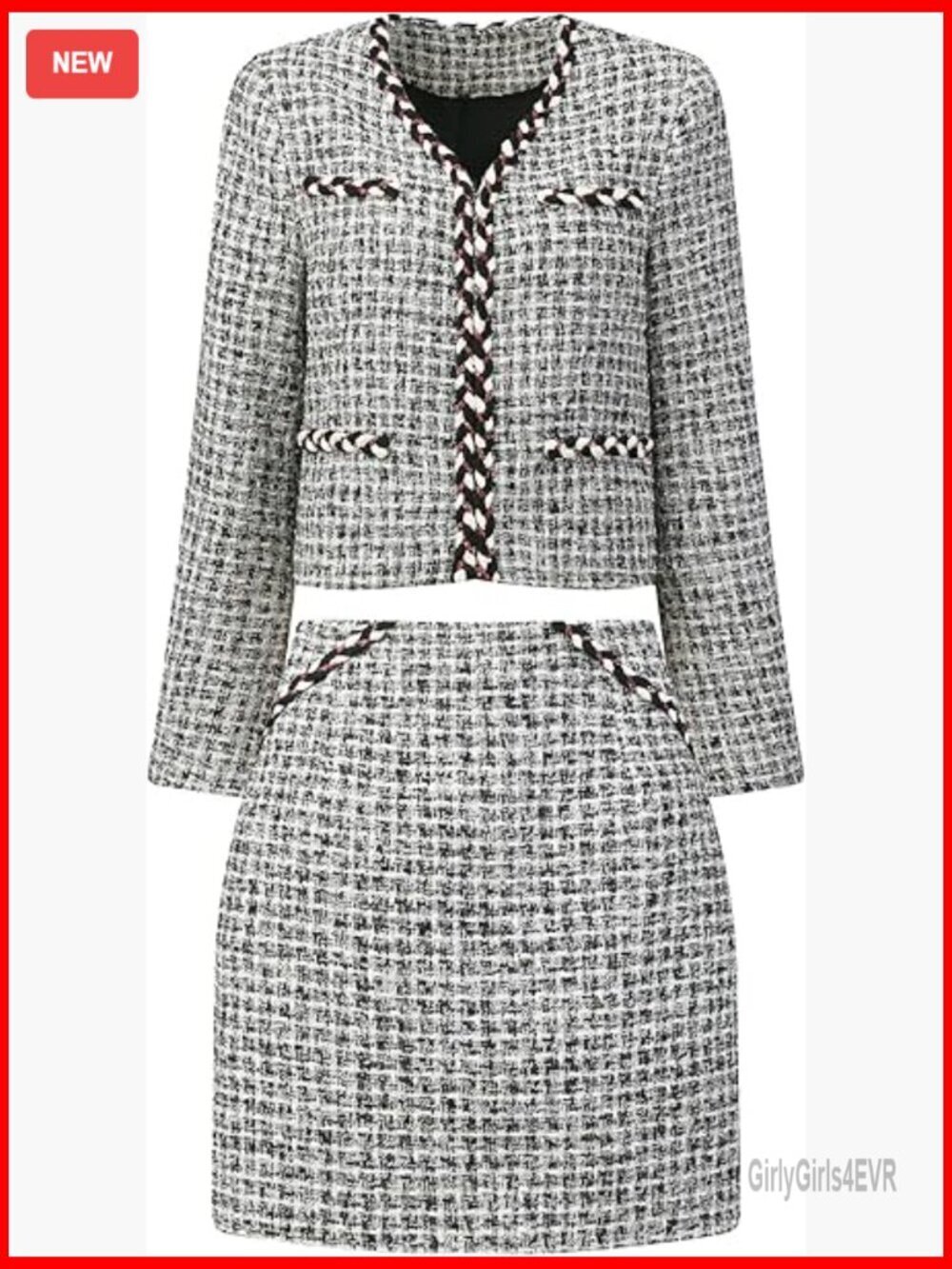 Plaid Tweed Suit Set 2 Piece Blazer Skirt Professional Work Outfit